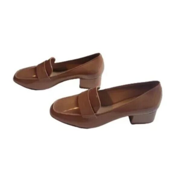 Antonio Melani Ashville Patent Leather Penny Loafers Block Heel Nude - Picture 5 of 11